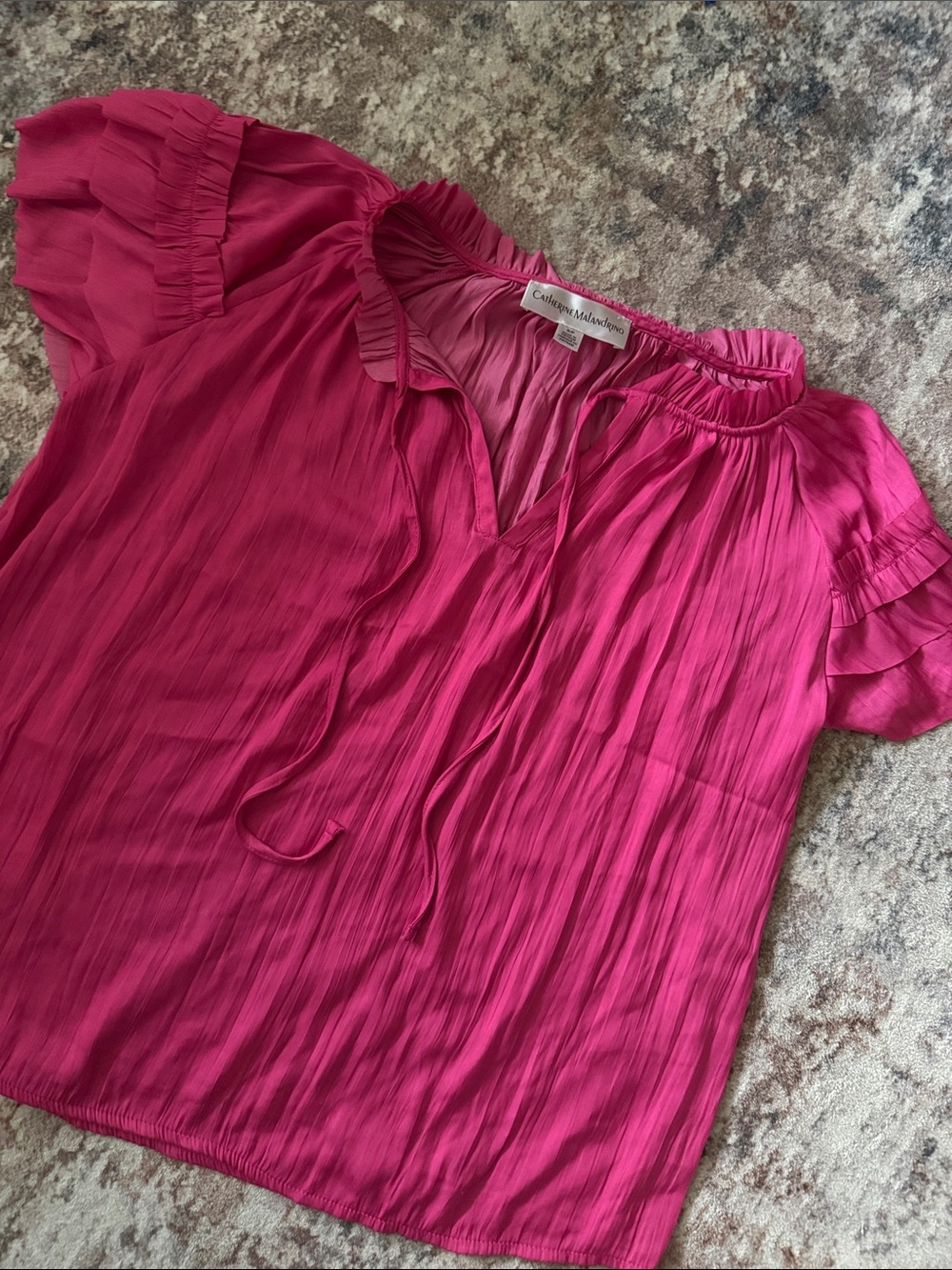 Catherine Malandrino Hot Pink Ruffle Tie-Neck Blouse